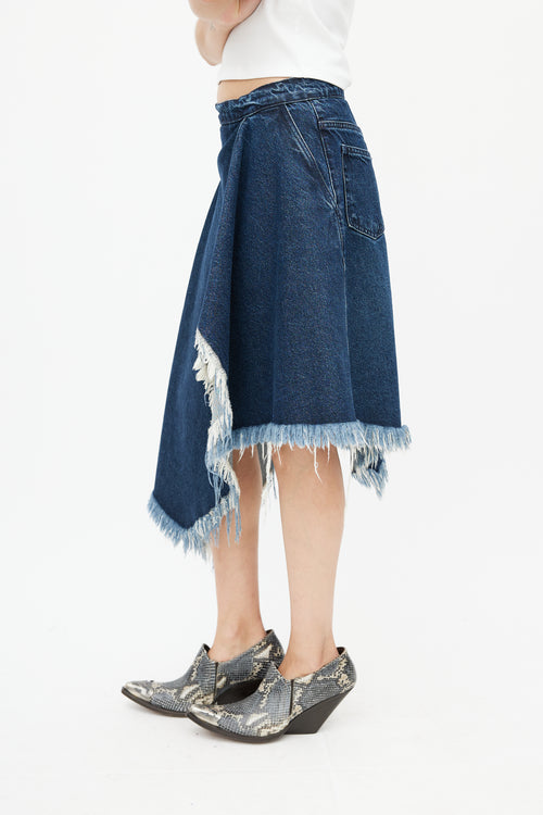 Marques Almeida Blue Denim Gathered Asymmetrical Skirt