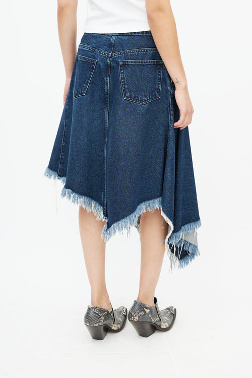 Marques Almeida Blue Denim Gathered Asymmetrical Skirt