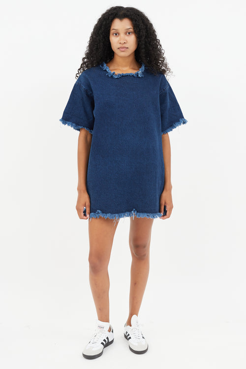 Marques Almeida Blue Distressed Denim Shirt Dress