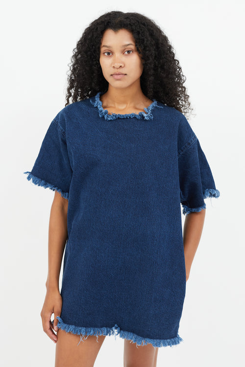 Marques Almeida Blue Distressed Denim Shirt Dress