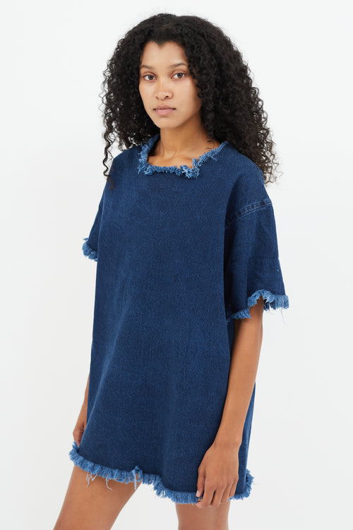 Marques Almeida Blue Distressed Denim Shirt Dress