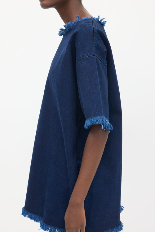 Marques Almeida Blue Distressed Denim T-Shirt Dress