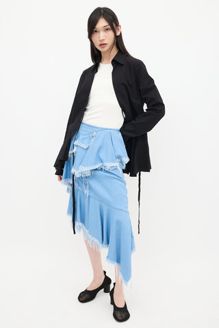 Marques Almeida Light Wash Ruffled Denim Skirt