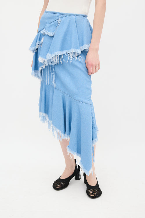 Marques Almeida Light Wash Ruffled Denim Skirt