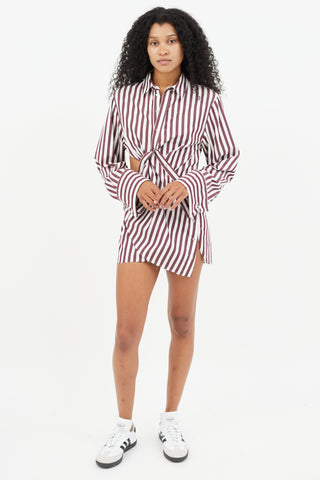 Marques Almeida Red 
White Stripe Twisted Belt Shirt Dress