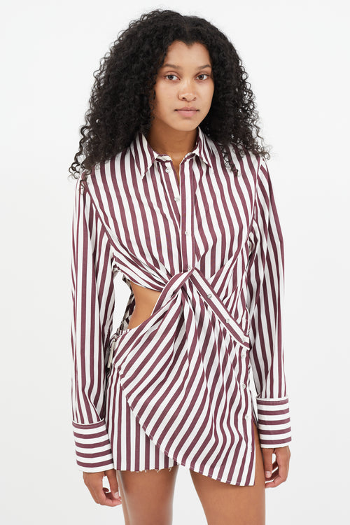 Marques Almeida Red 
White Stripe Twisted Belt Shirt Dress