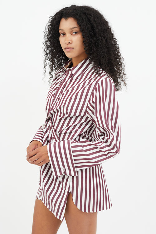 Marques Almeida Red 
White Stripe Twisted Belt Shirt Dress