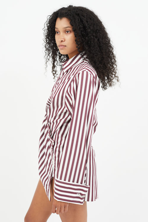 Marques Almeida Red 
White Stripe Twisted Belt Shirt Dress