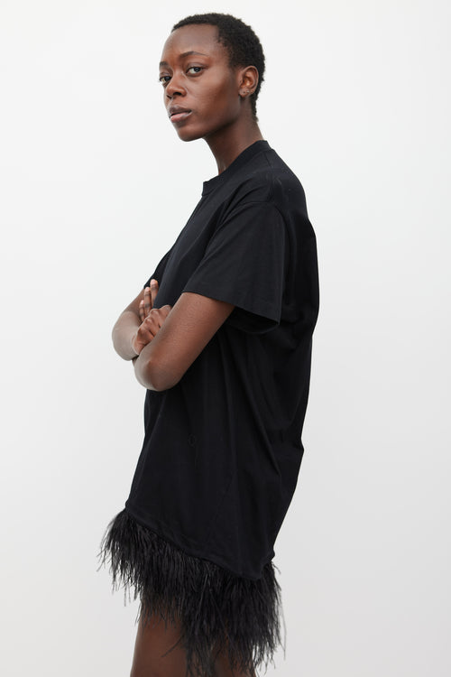 Marques Almeida Black Feather Trim T-Shirt Dress