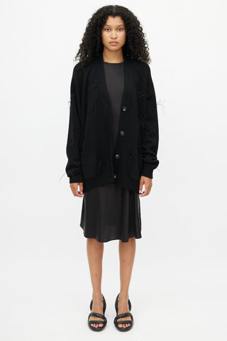 Marques
Almeida Black Merino 
Feather Trim Cardigan