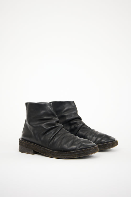 Marsèll Black Leather Ruched Ankle Boot