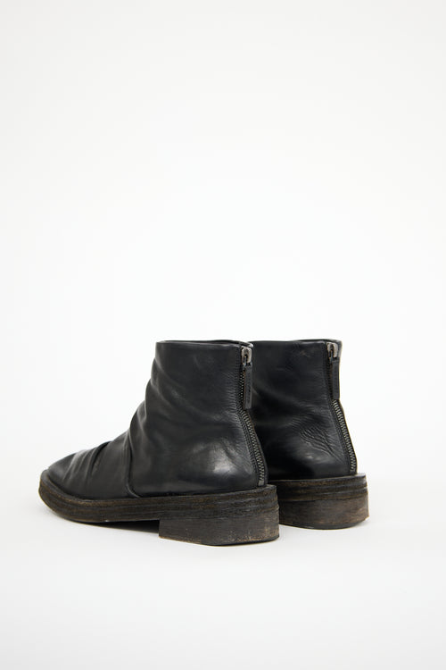 Marsèll Black Leather Ruched Ankle Boot