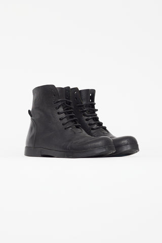 Marsèll Black Smooth Leather Combat Boot