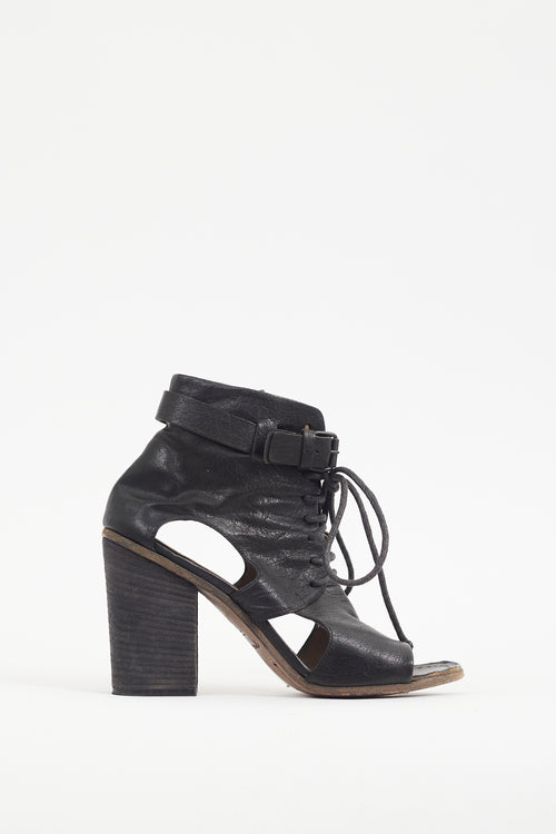 Marsèll Black Leather Cut Out Lace Up Bootie