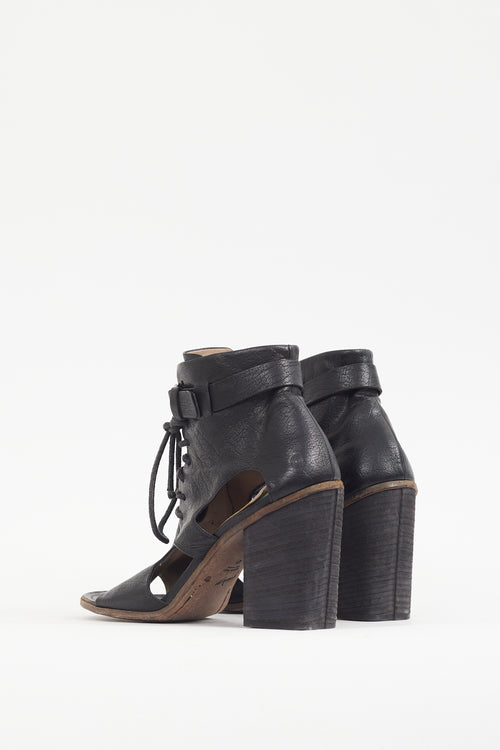 Marsèll Black Leather Cut Out Lace Up Bootie