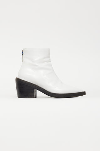 Marsèll White 
Black Patent Pointed Toe Ankle Boot