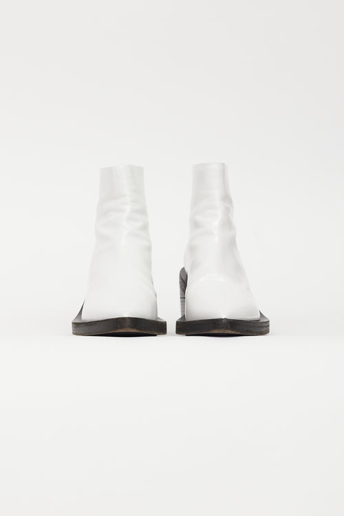 Marsèll White 
Black Patent Pointed Toe Ankle Boot