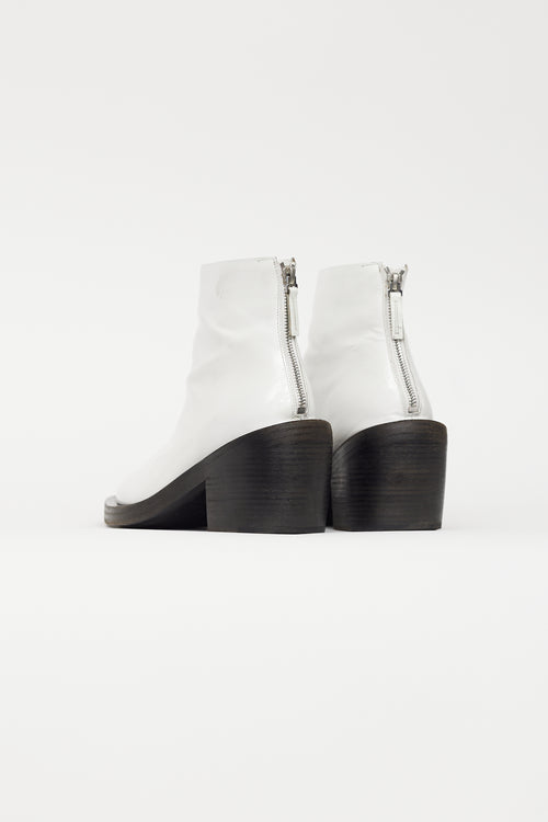 Marsèll White 
Black Patent Pointed Toe Ankle Boot