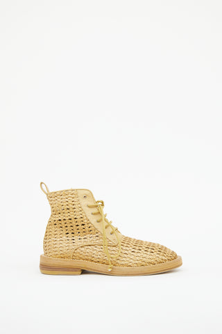 Yellow Woven Lace Up Ankle Boot