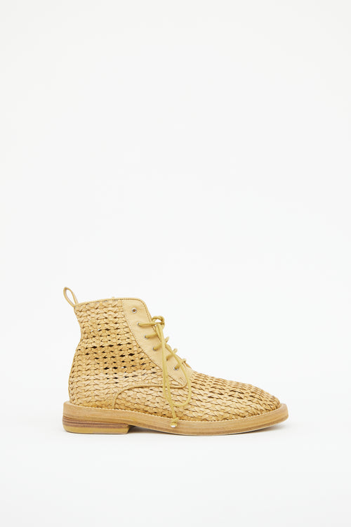 Yellow Woven Lace Up Ankle Boot