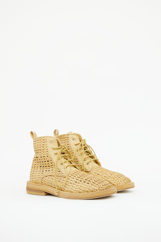 Yellow Woven Lace Up Ankle Boot