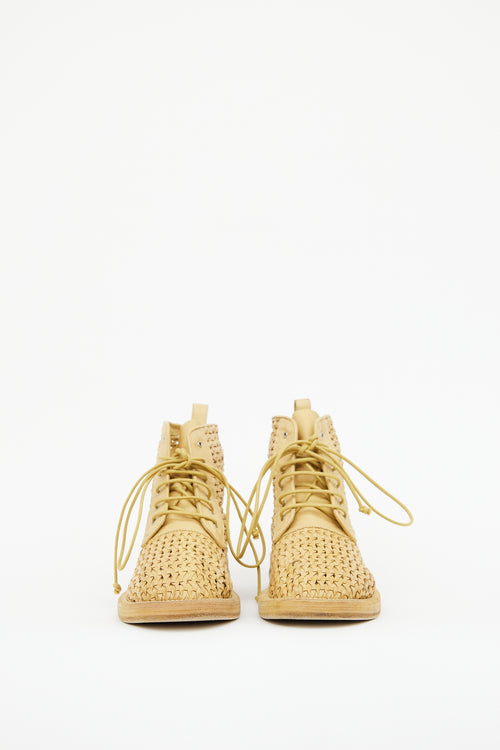 Yellow Woven Lace Up Ankle Boot