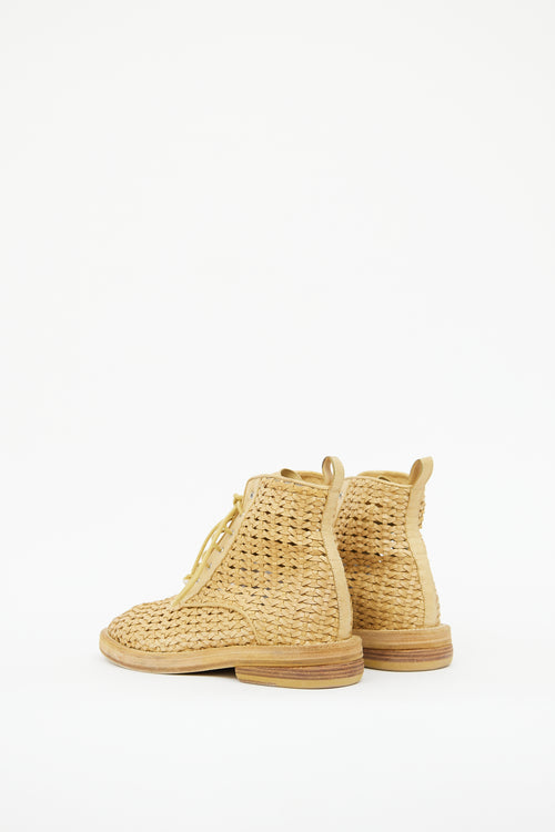 Yellow Woven Lace Up Ankle Boot