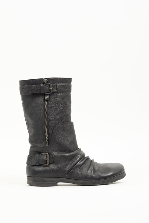 Marsèll Black Leather Moto Mid Calf Boot