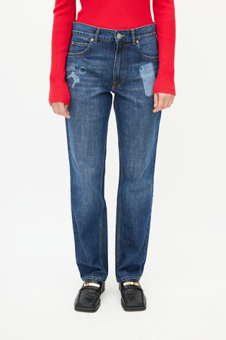 Martine Rose Navy Dark Wash Trompe L
oeil Denim Jeans