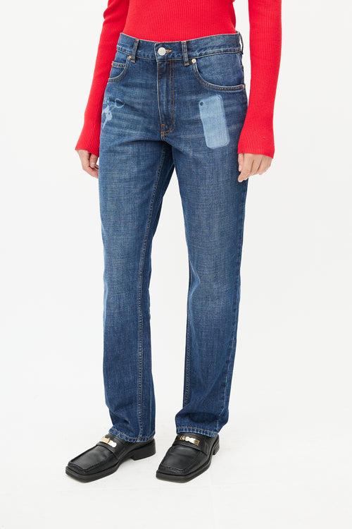 Martine Rose Navy Dark Wash Trompe L
oeil Denim Jeans