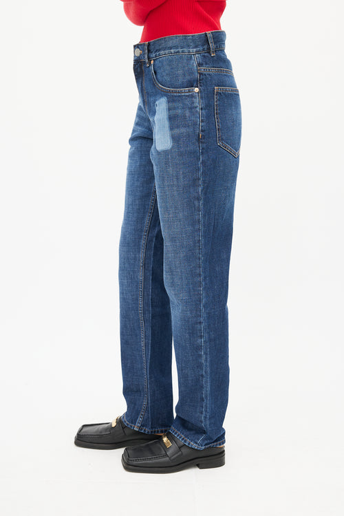 Martine Rose Navy Dark Wash Trompe L
oeil Denim Jeans