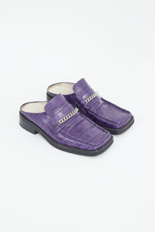 Martine Rose Purple Embossed Leather Square Toe Mule