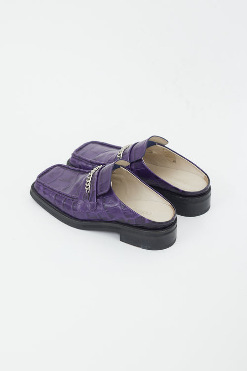 Martine Rose Purple Embossed Leather Square Toe Mule