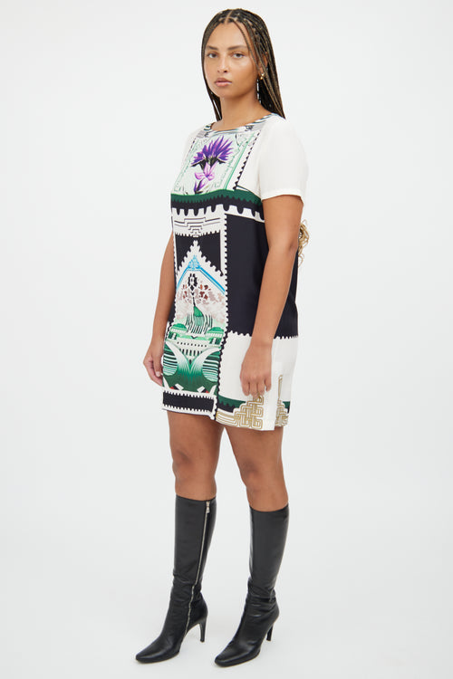 Mary Katrantzou White 
Green Silk Shift Dress