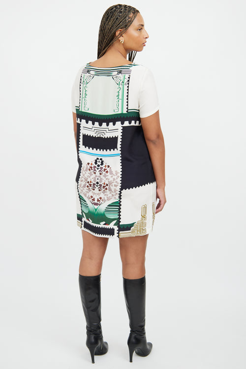 Mary Katrantzou White 
Green Silk Shift Dress