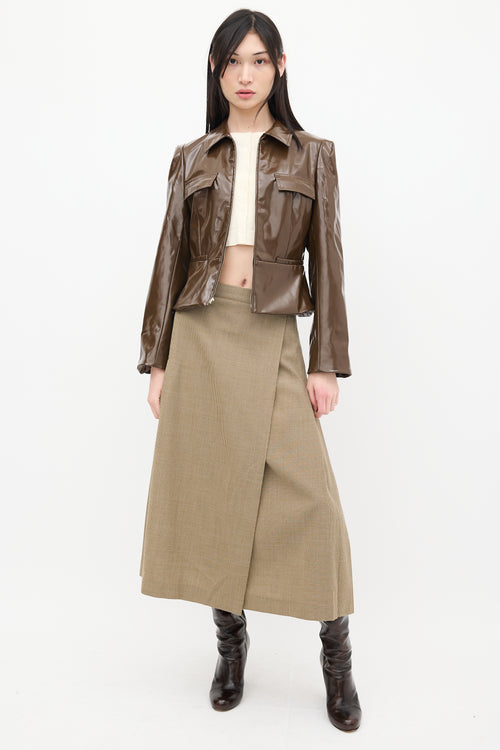 Maryam Nassir Zadeh Brown Faux Leather Crest Jacket