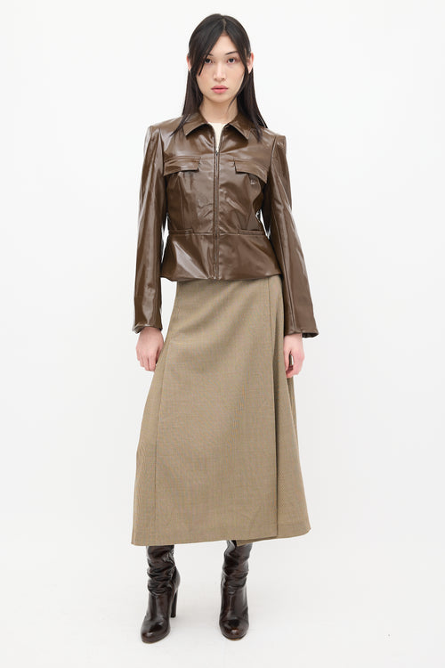 Maryam Nassir Zadeh Brown Faux Leather Crest Jacket