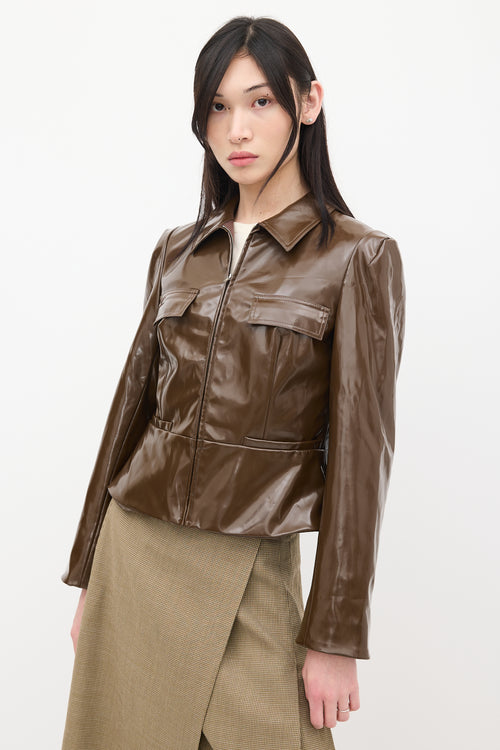 Maryam Nassir Zadeh Brown Faux Leather Crest Jacket