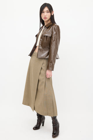 Maryam Nassir Zadeh Brown 
White Wool Check Wrap Skirt