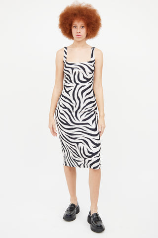 Maryam Nassir Zadeh Black 
White Sleeveless Pattern Dress