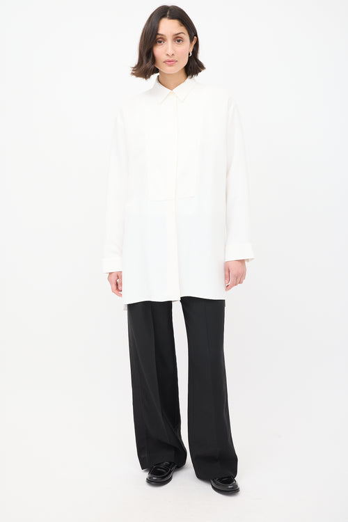 Massimo Dutti White Slit Side Tuxedo Shirt