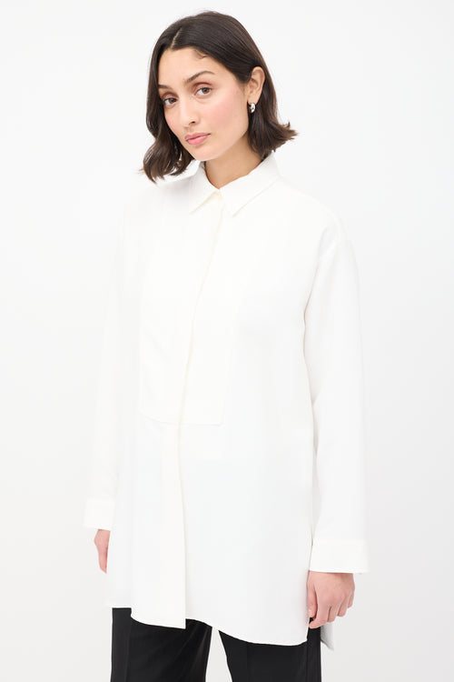 Massimo Dutti White Slit Side Tuxedo Shirt