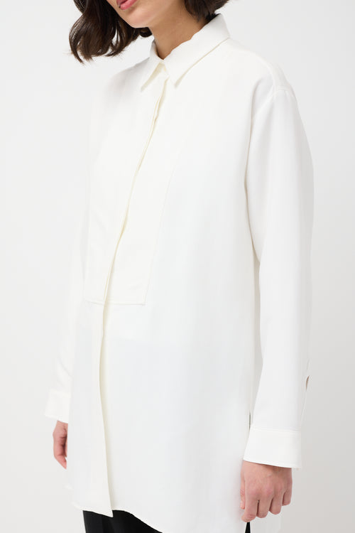 Massimo Dutti White Slit Side Tuxedo Shirt