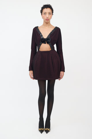 Matthew Gallagher Black 
Burgundy Net Embellished Dress