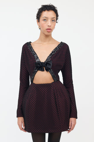 Matthew Gallagher Black 
Burgundy Net Embellished Dress