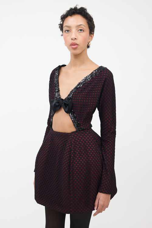 Matthew Gallagher Black 
Burgundy Net Embellished Dress