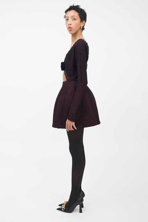 Matthew Gallagher Black 
Burgundy Net Embellished Dress