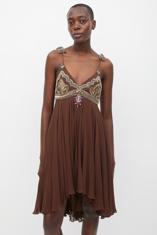 Matthew Williamson Brown Silk Embellished Dress