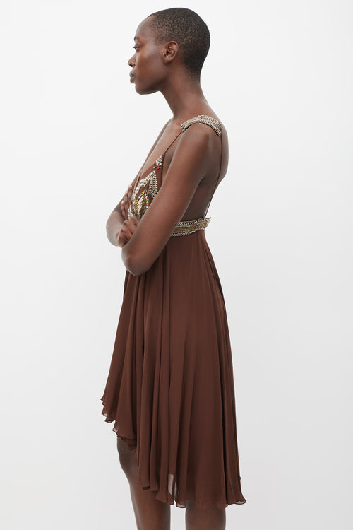 Matthew Williamson Brown Silk Embellished Dress