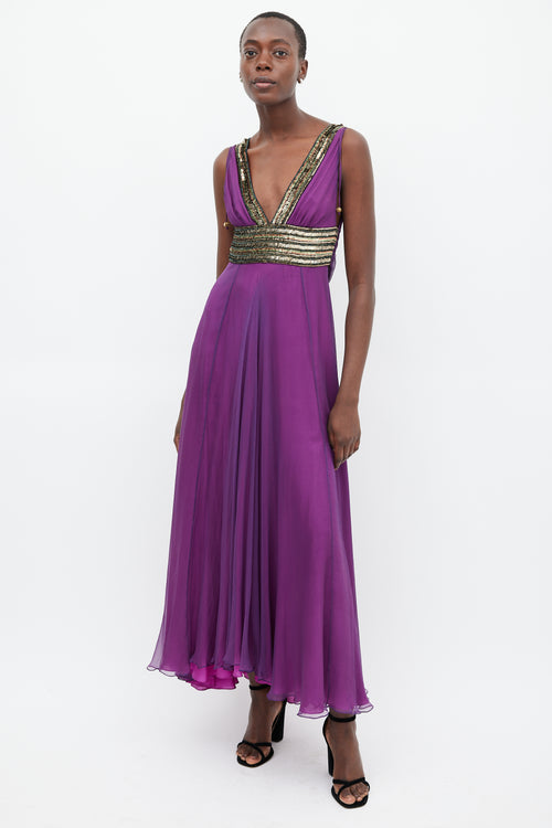 Matthew Williamson Purple 
Multicolour Silk Sequin Dress